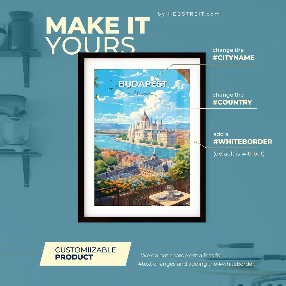 Budapest Hungary Skyline - A Castle With A River And Birds In The Sky - Customizable Travel Gift