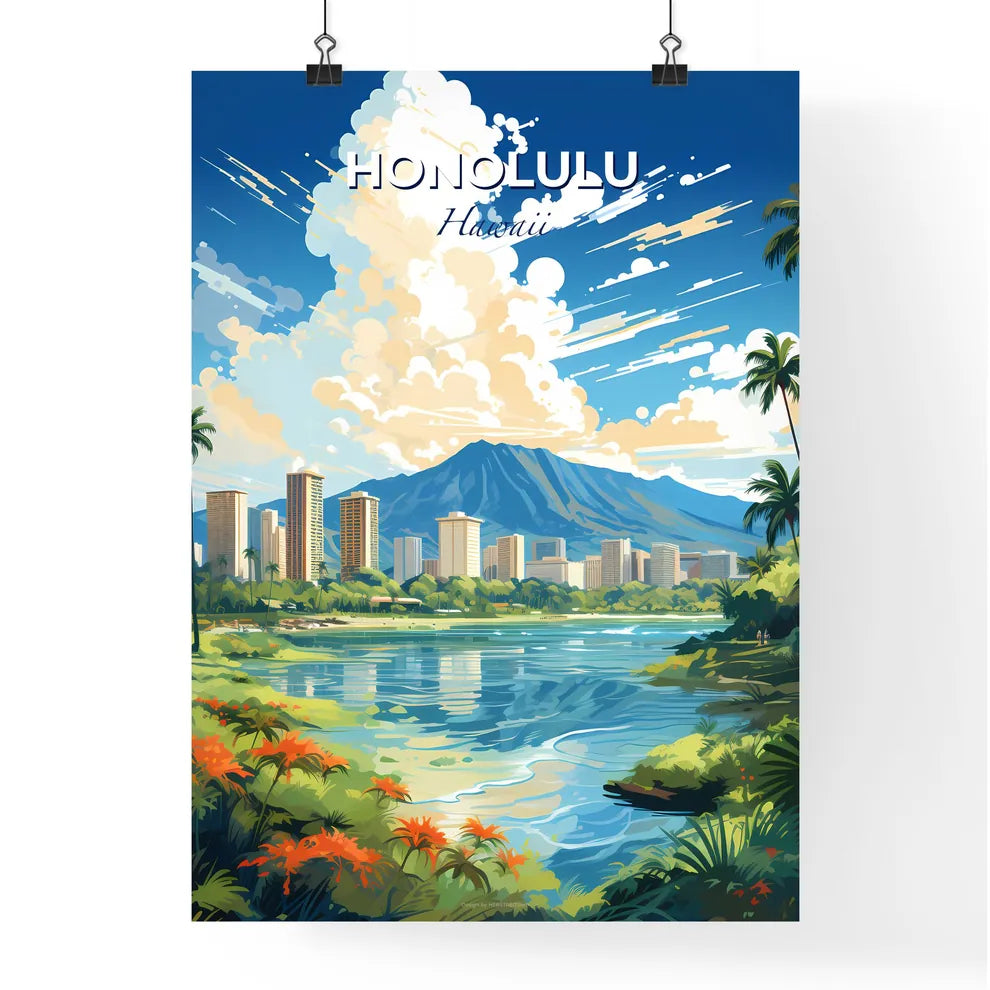Honolulu Hawaii Skyline - A Landscape Of A City And A Mountain - Customizable Travel Gift Default Title