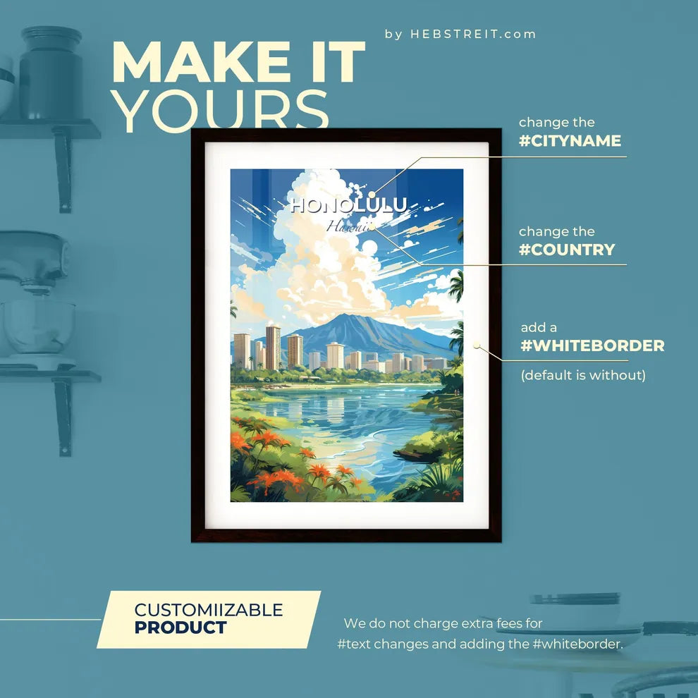 Honolulu Hawaii Skyline - A Landscape Of A City And A Mountain - Customizable Travel Gift Default Title