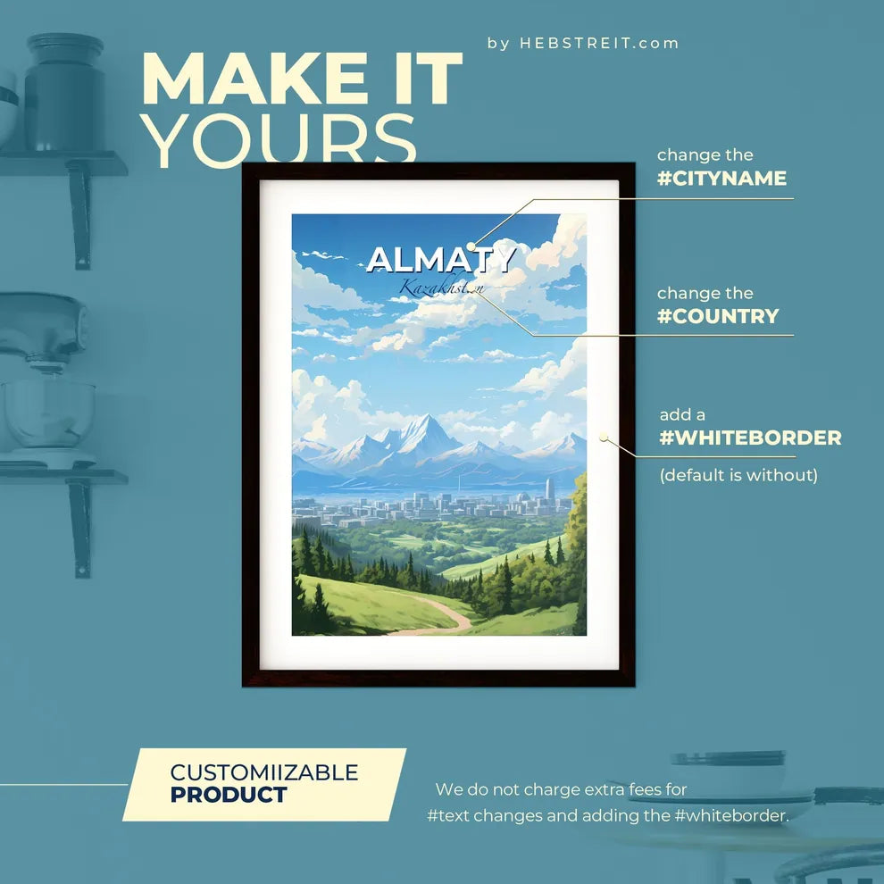 Almaty Kazakhstan Skyline - A Landscape Of A City And Mountains - Customizable Travel Gift Default Title