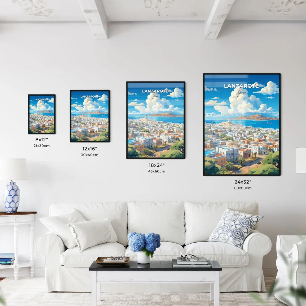 Lanzarote Spain Skyline - A City With A Body Of Water And A White Tower - Customizable Travel Gift Default Title