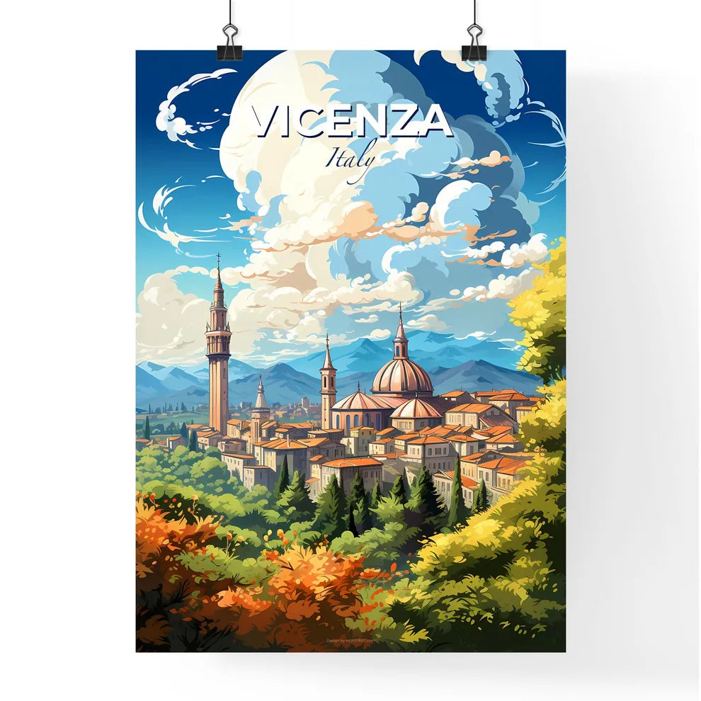Vicenza Italy Skyline - A City With Towers And Trees - Customizable Travel Gift Default Title