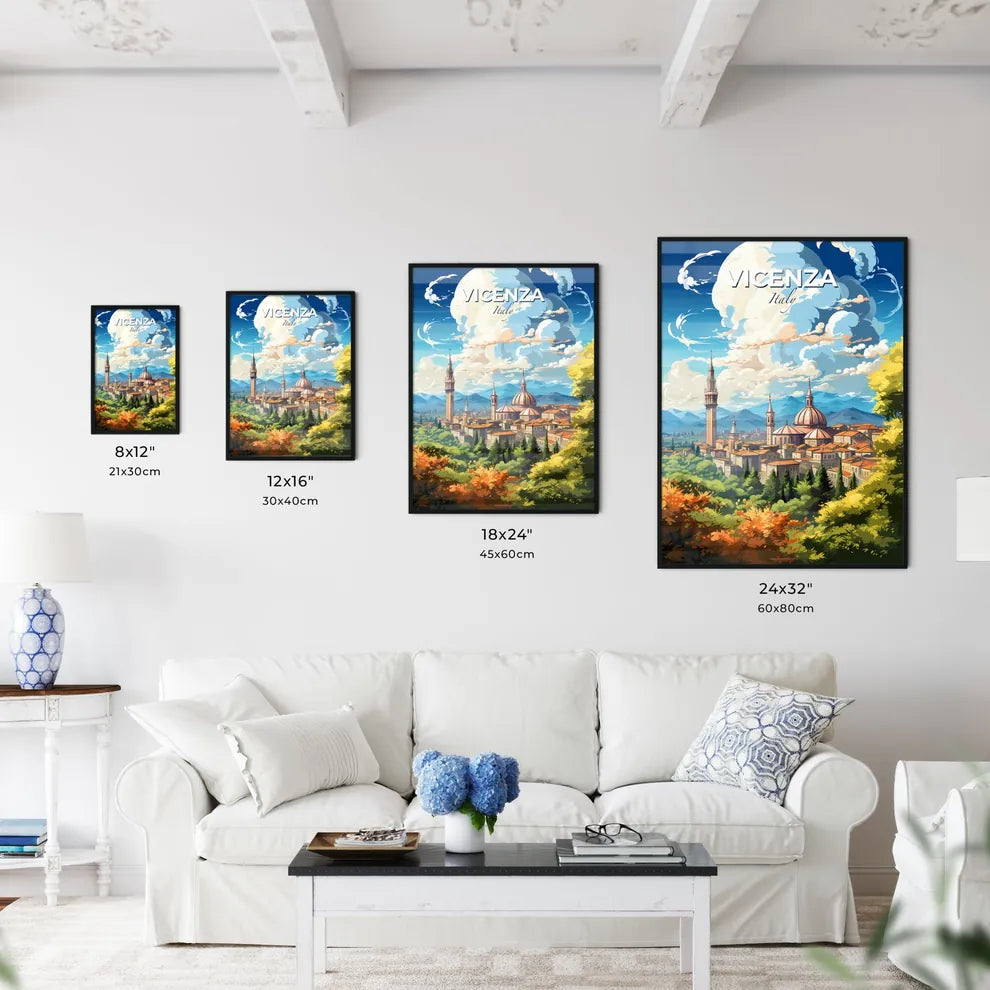 Vicenza Italy Skyline - A City With Towers And Trees - Customizable Travel Gift Default Title