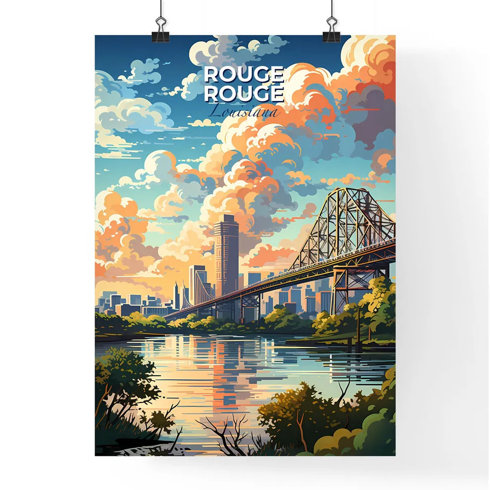 Baton Rouge Louisiana Skyline - A Bridge Over A River With Trees And A City In The Background - Customizable Travel Gift Default Title