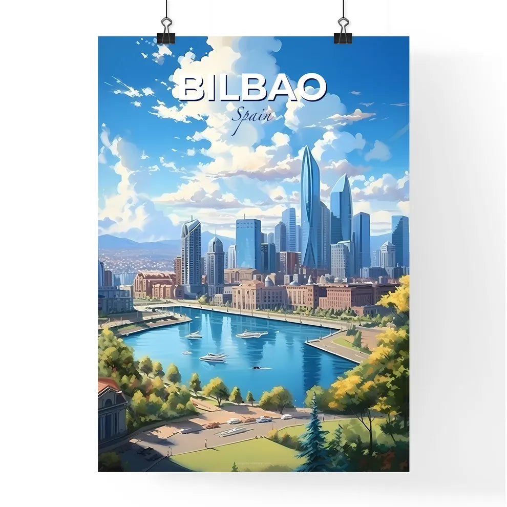 Bilbao Spain Skyline - A City With Boats On A River - Customizable Travel Gift Default Title
