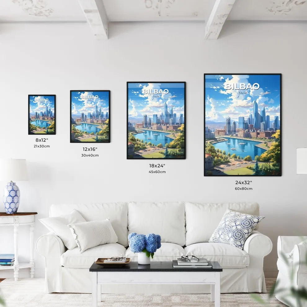 Bilbao Spain Skyline - A City With Boats On A River - Customizable Travel Gift Default Title