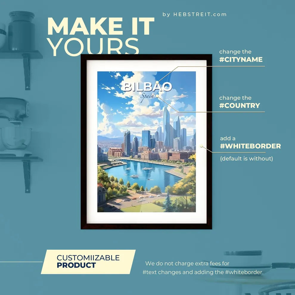 Bilbao Spain Skyline - A City With Boats On A River - Customizable Travel Gift Default Title