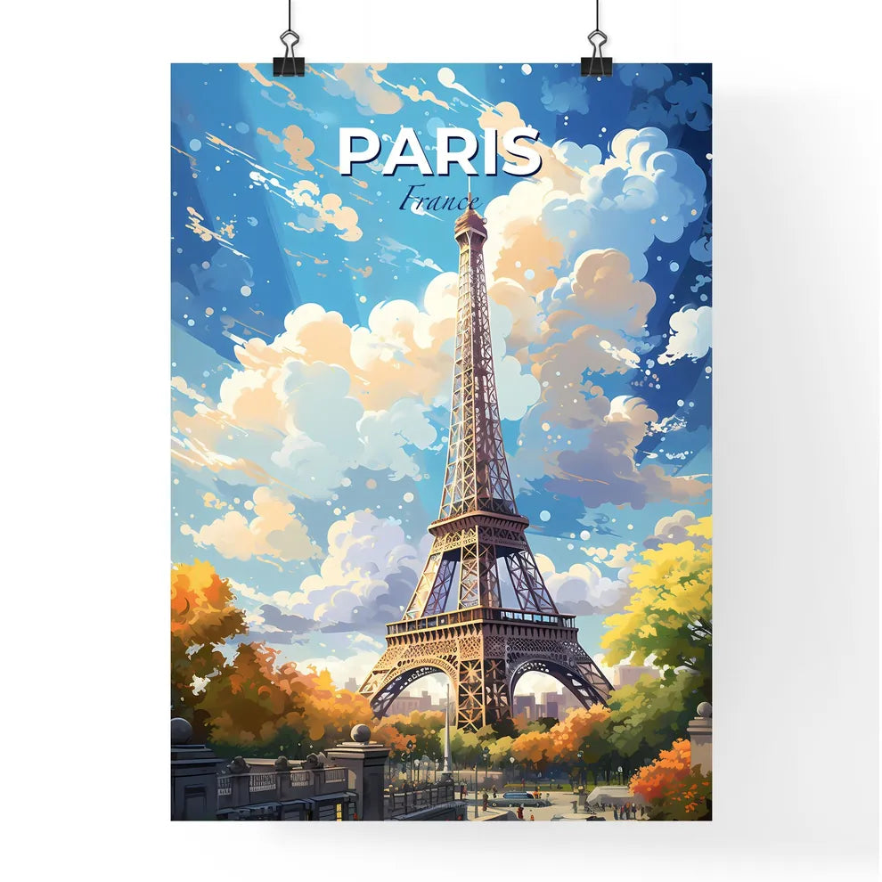 Paris France Skyline - Eiffel Tower With Trees And Clouds In The Sky - Customizable Travel Gift Default Title