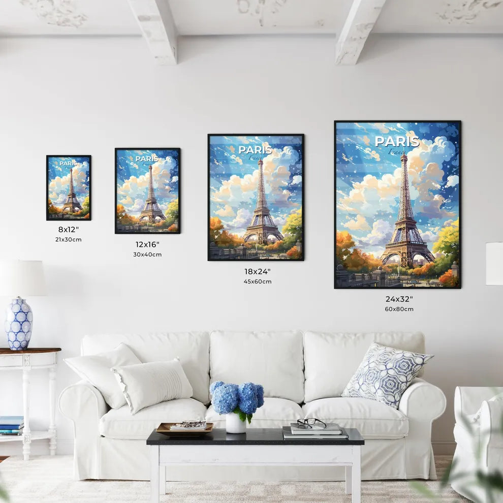 Paris France Skyline - Eiffel Tower With Trees And Clouds In The Sky - Customizable Travel Gift Default Title