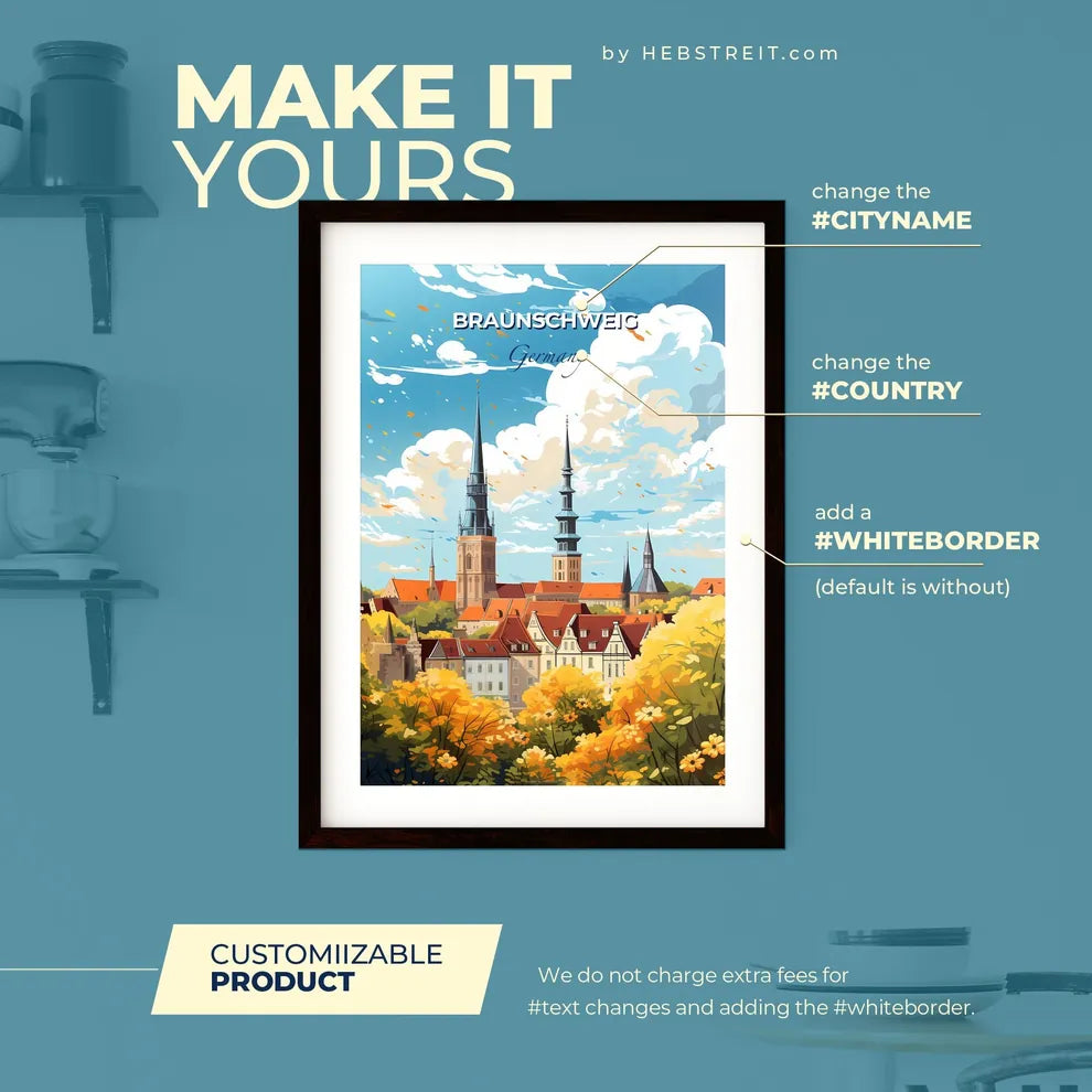 Braunschweig Germany Skyline - A City With Towers And Buildings - Customizable Travel Gift Default Title