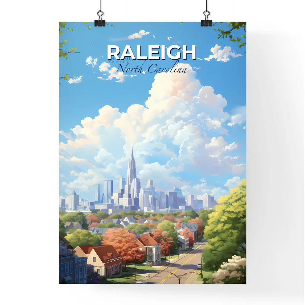 Raleigh North Carolina Skyline - A Cityscape With Trees And Clouds - Customizable Travel Gift Default Title