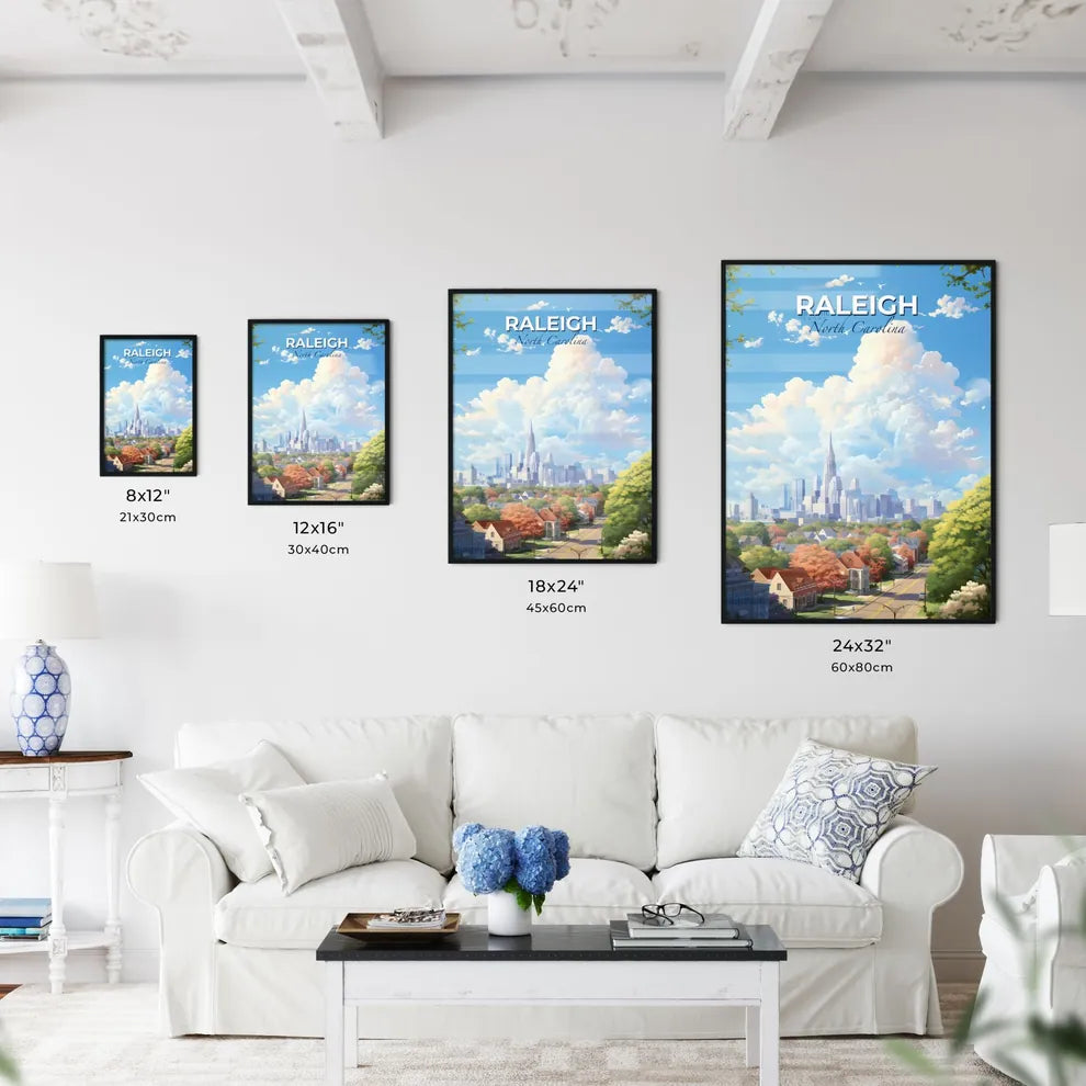 Raleigh North Carolina Skyline - A Cityscape With Trees And Clouds - Customizable Travel Gift Default Title