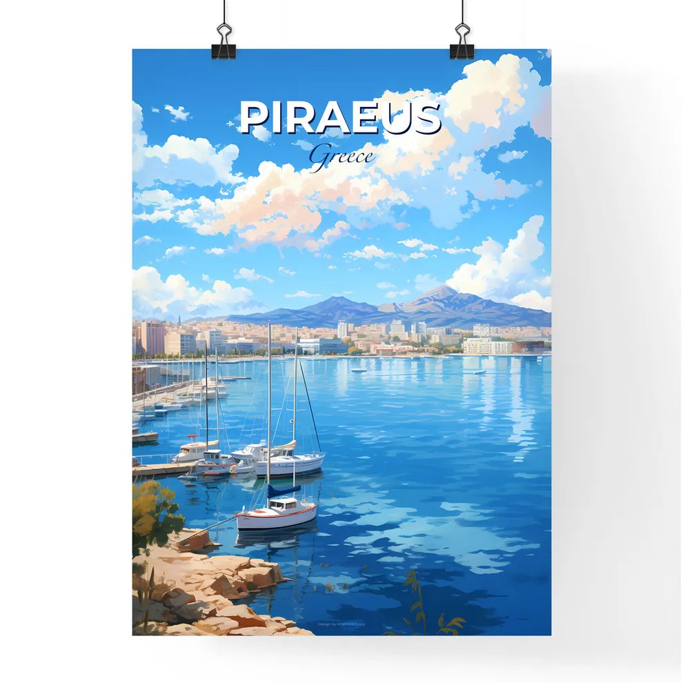 Piraeus Greece Skyline - A Body Of Water With Boats And Buildings In The Background - Customizable Travel Gift Default Title