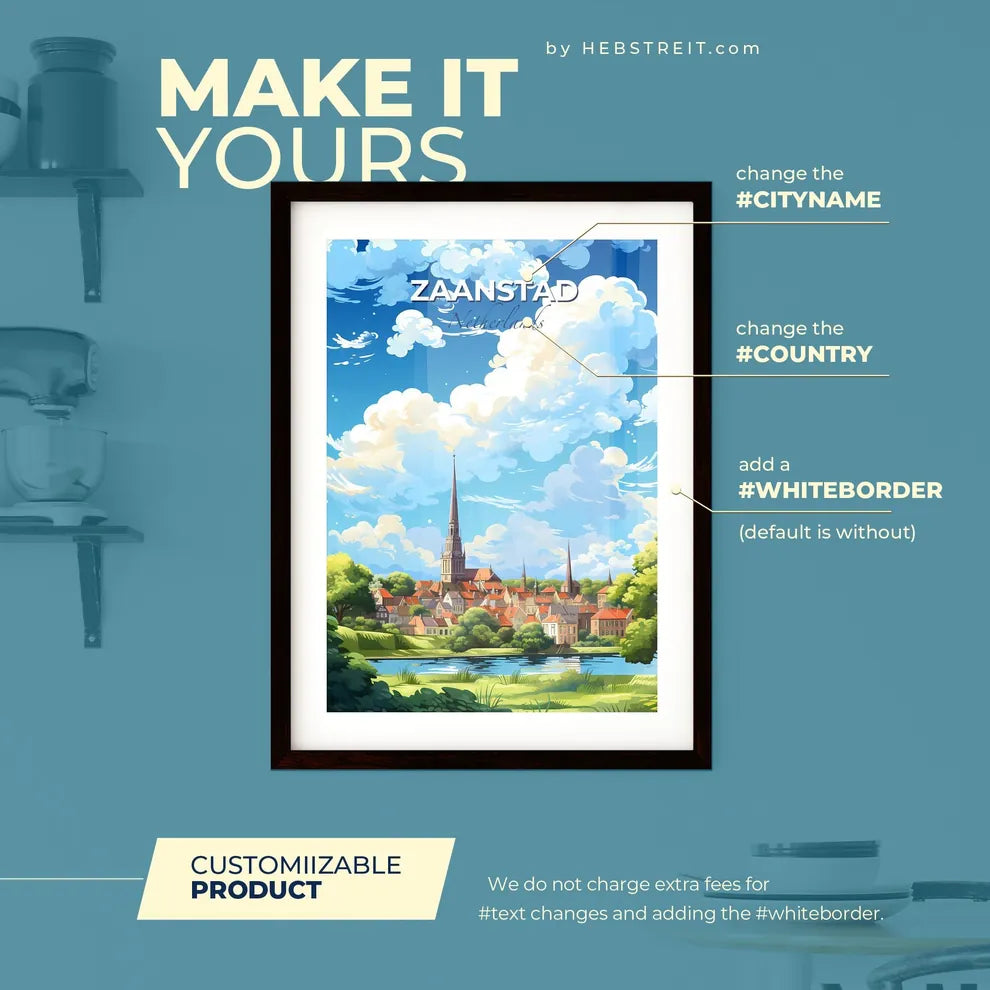 Zaanstad Netherlands Skyline - A City With A Tower And Trees And A Body Of Water - Customizable Travel Gift Default Title