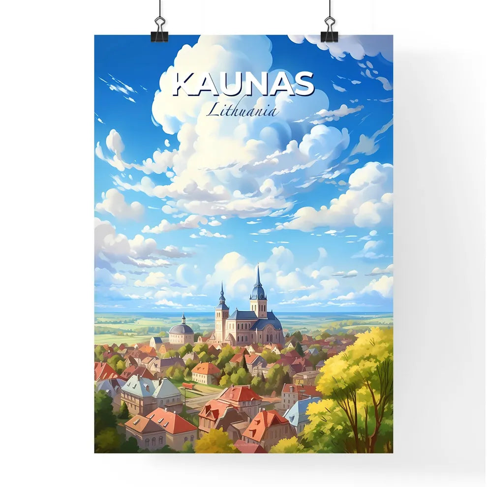Kaunas Lithuania Skyline - A City With A Church And A Large Building - Customizable Travel Gift Default Title