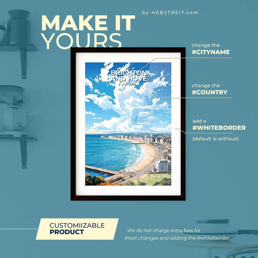 Brighton and Hove England Skyline - A Beach With Buildings And A Body Of Water - Customizable Travel Gift Default Title