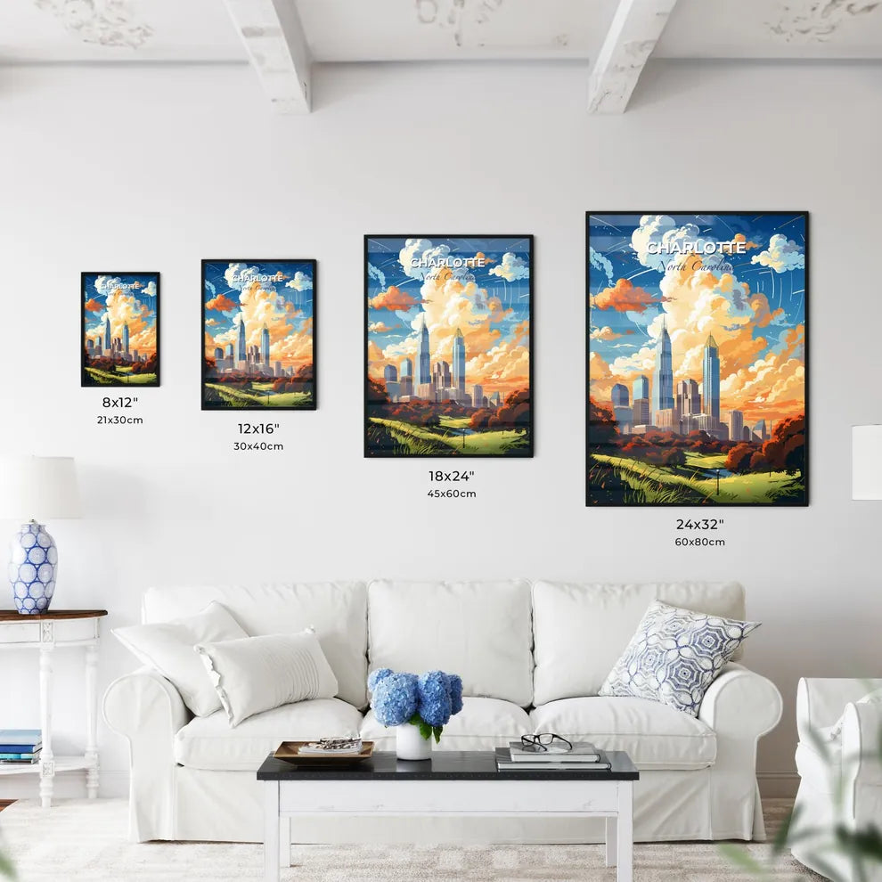Charlotte North Carolina Skyline - A City Landscape With Trees And Clouds - Customizable Travel Gift Default Title