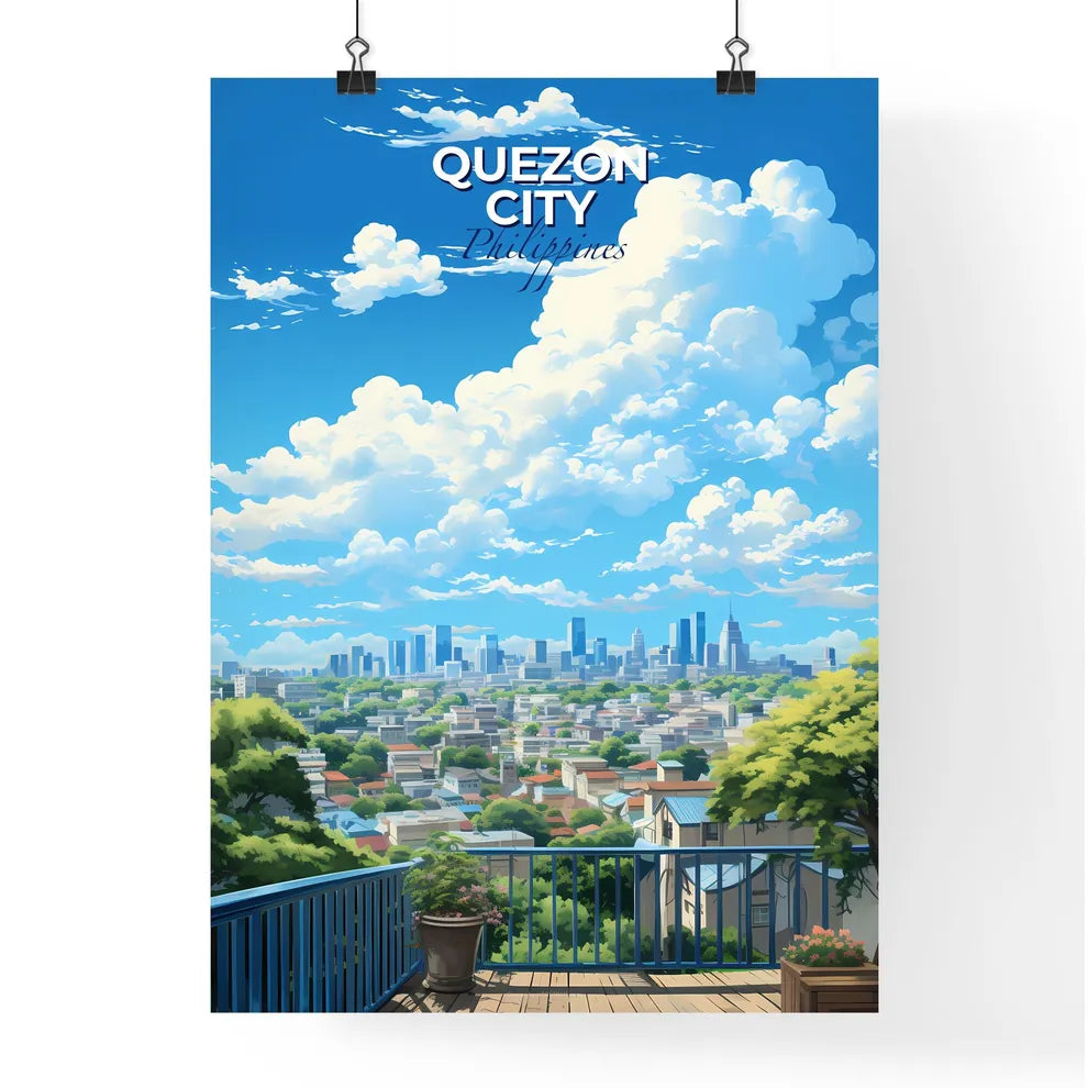 Quezon City Philippines Skyline - A City Landscape With Trees And Clouds - Customizable Travel Gift Default Title