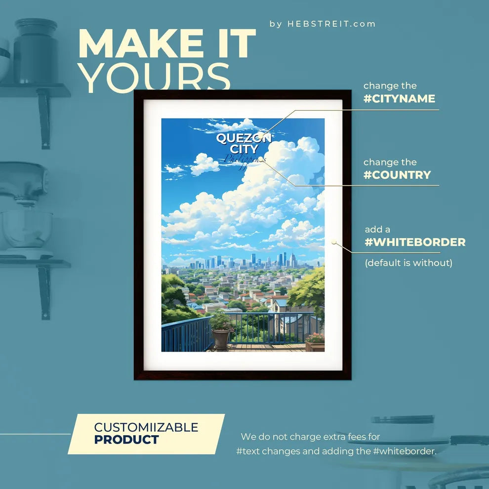 Quezon City Philippines Skyline - A City Landscape With Trees And Clouds - Customizable Travel Gift Default Title