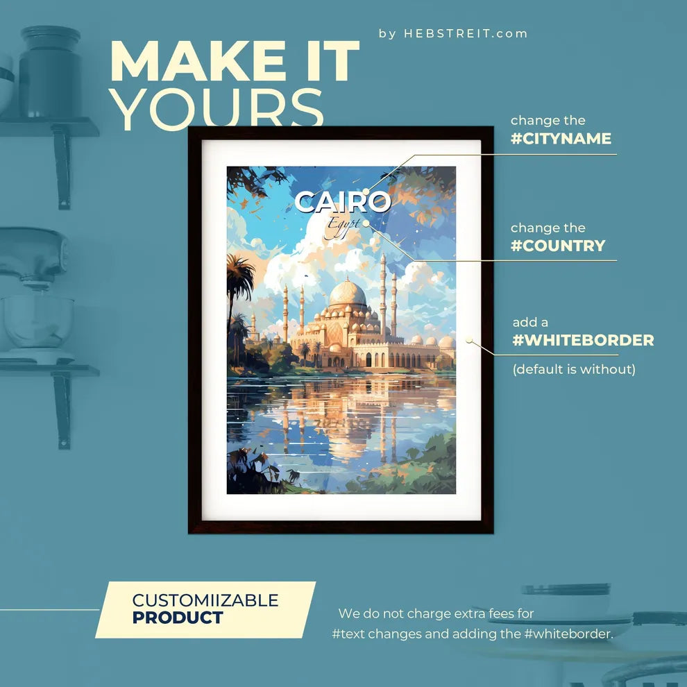 Cairo Egypt Skyline - A Large Building With Towers And A Body Of Water - Customizable Travel Gift Default Title