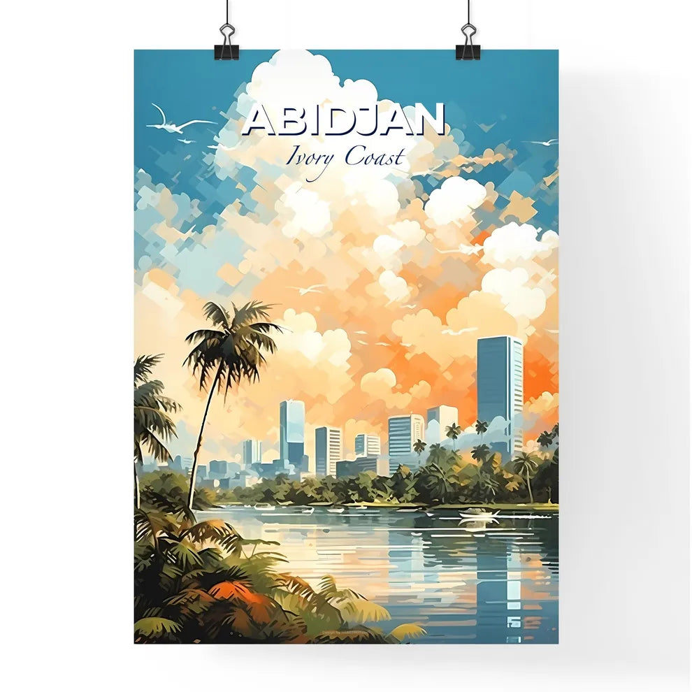 Abidjan Ivory Coast Skyline - A Water Body With Palm Trees And Buildings In The Background - Customizable Travel Gift Default Title