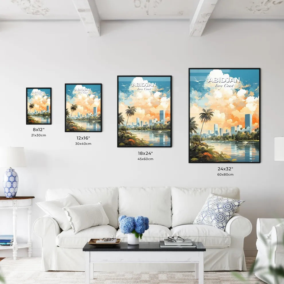 Abidjan Ivory Coast Skyline - A Water Body With Palm Trees And Buildings In The Background - Customizable Travel Gift Default Title