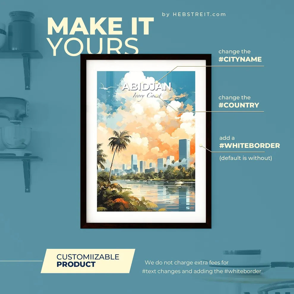 Abidjan Ivory Coast Skyline - A Water Body With Palm Trees And Buildings In The Background - Customizable Travel Gift Default Title