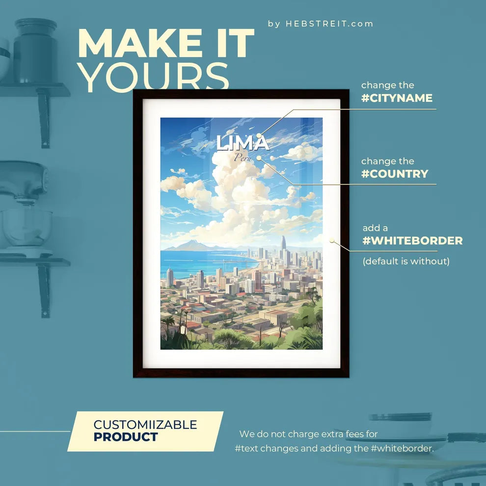 Lima Peru Skyline - A Cityscape With Trees And A Body Of Water - Customizable Travel Gift Default Title