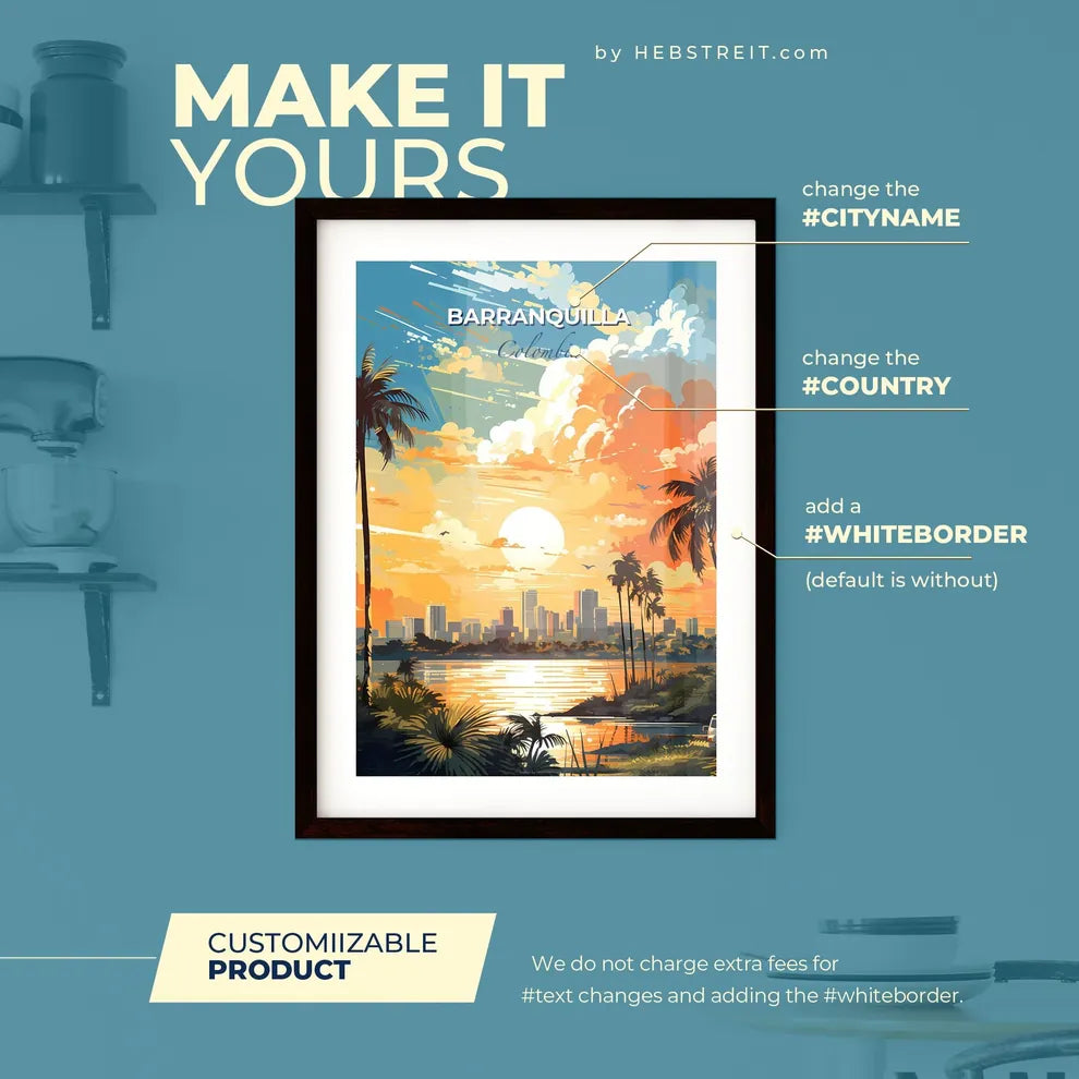 Barranquilla Colombia Skyline - A Sunset Over A City - Customizable Travel Gift Default Title