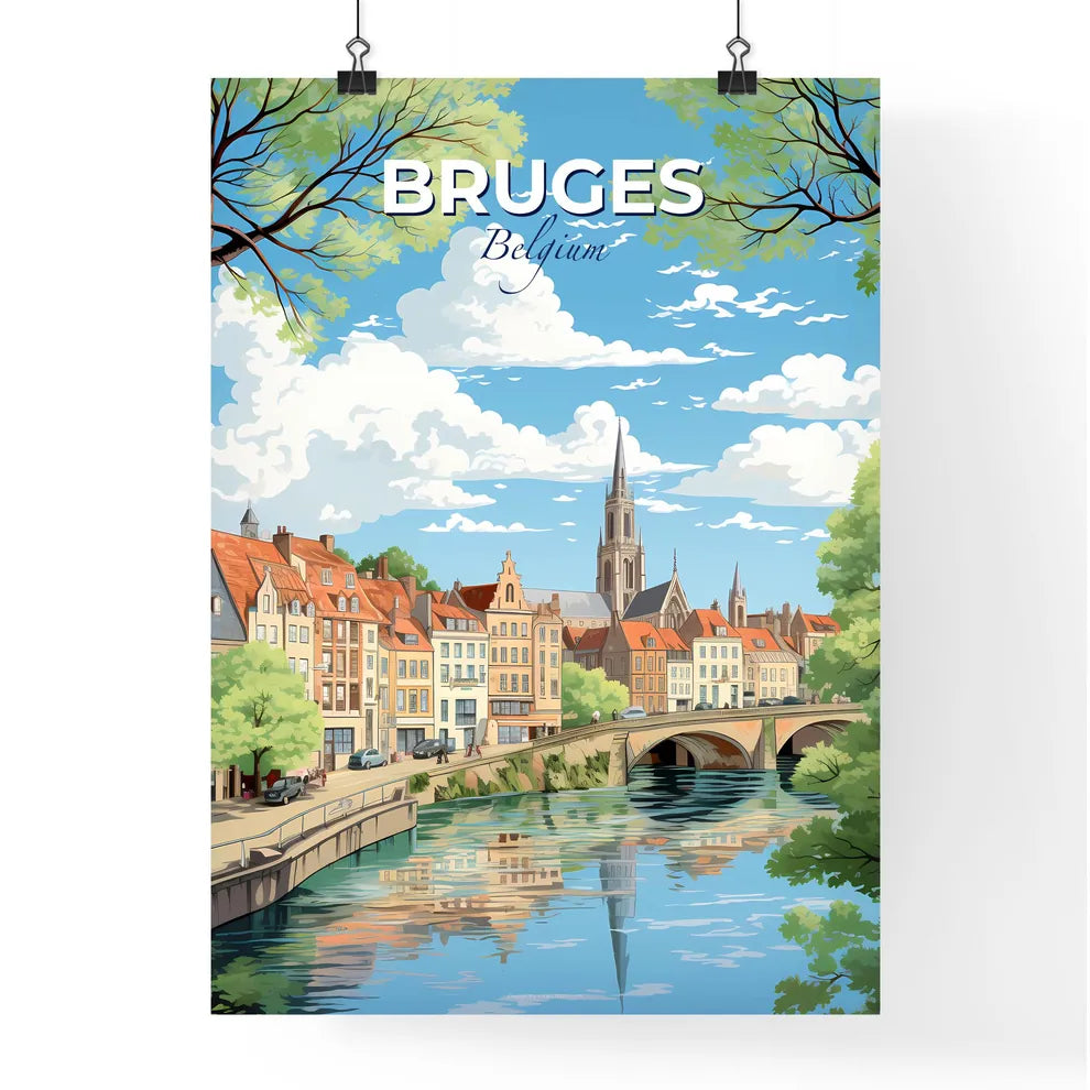 Bruges Belgium Skyline - A River With A Bridge And Buildings - Customizable Travel Gift Default Title