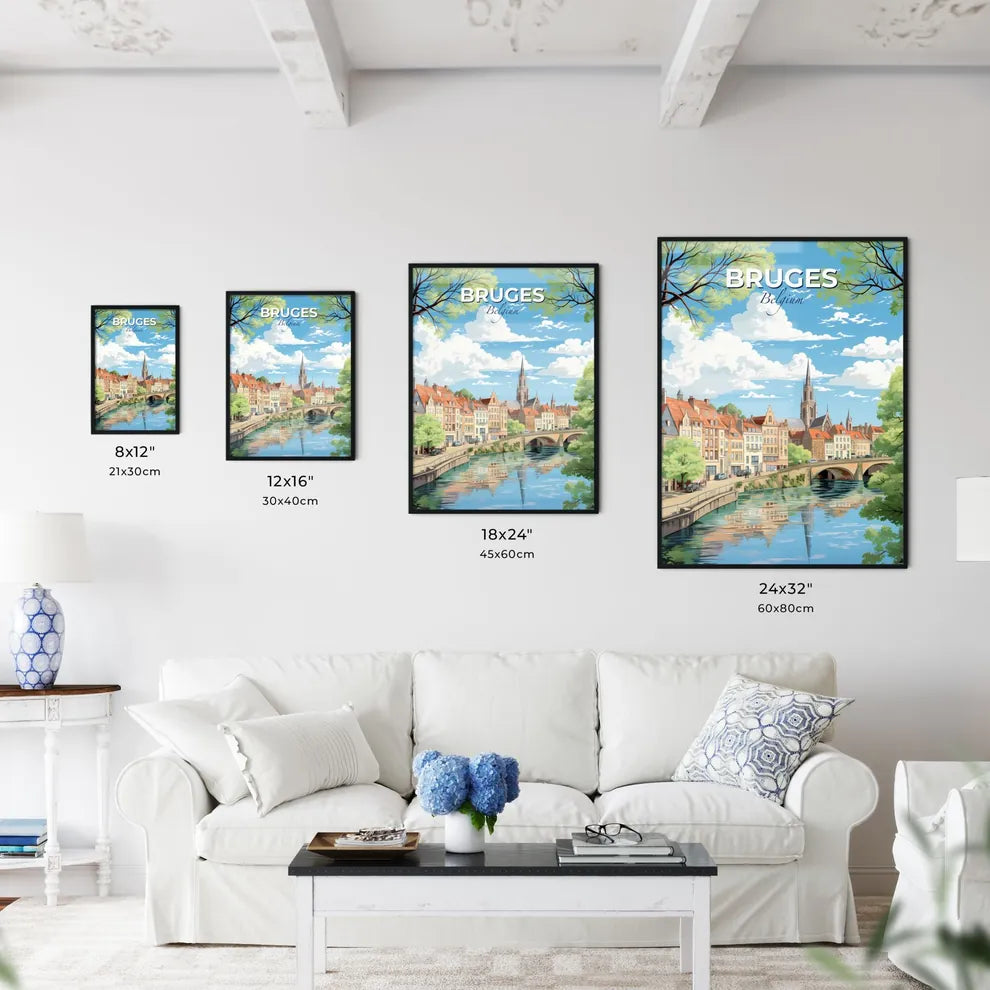 Bruges Belgium Skyline - A River With A Bridge And Buildings - Customizable Travel Gift Default Title