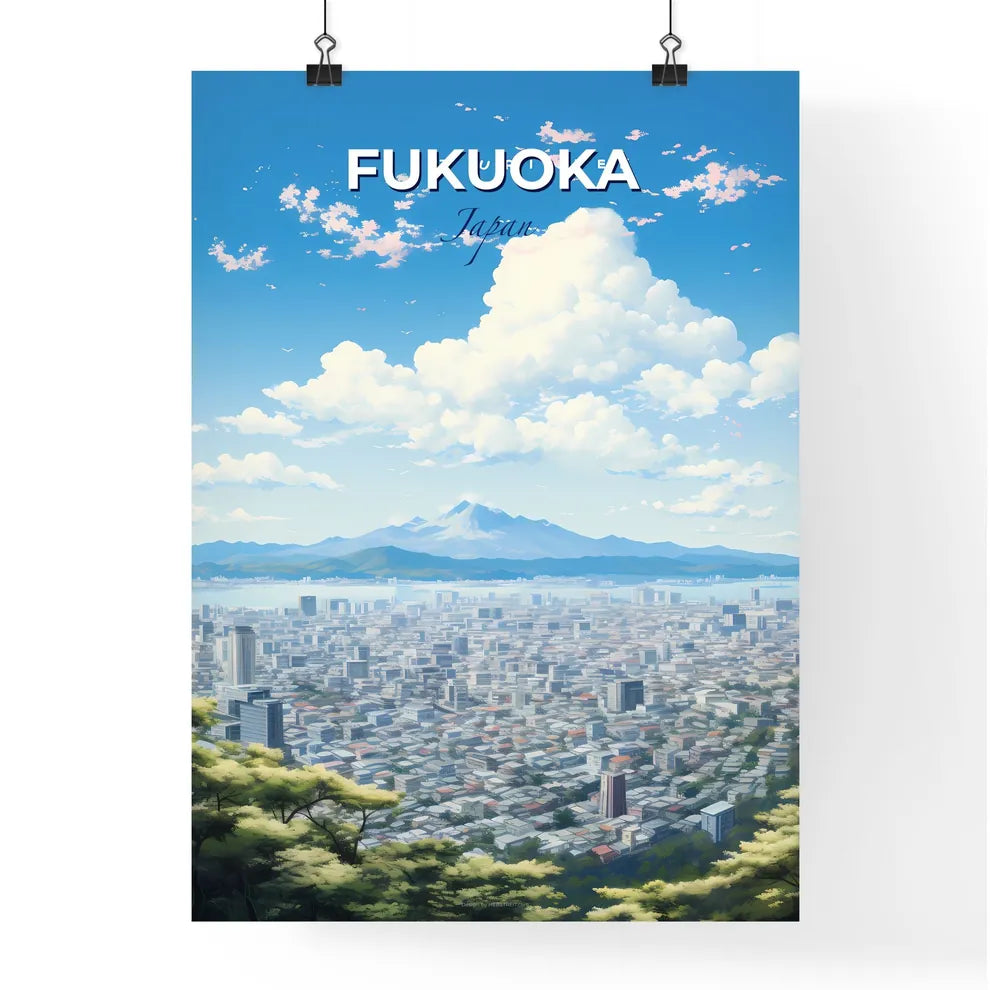 Fukuoka Japan Skyline - A City With A Mountain In The Background - Customizable Travel Gift Default Title