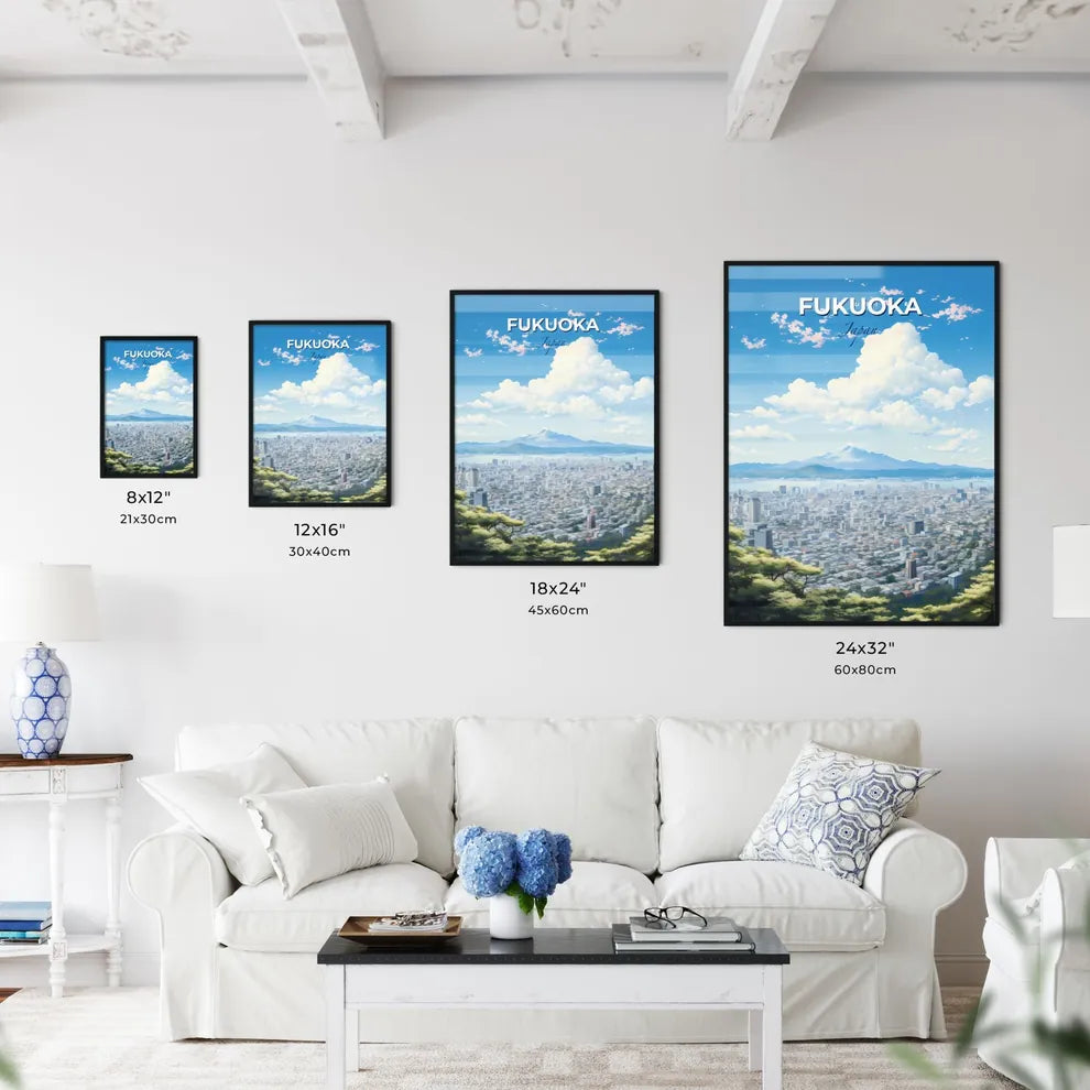 Fukuoka Japan Skyline - A City With A Mountain In The Background - Customizable Travel Gift Default Title