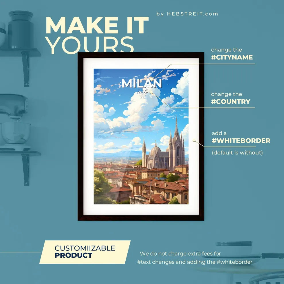 Milan Italy Skyline - A City With A Castle And A Large Building - Customizable Travel Gift Default Title