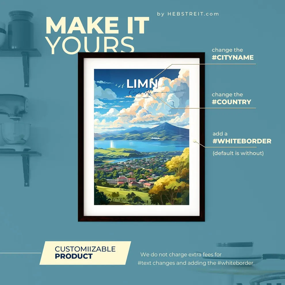 Limn Costa Rica Skyline - A Landscape Of A Town And A Lake - Customizable Travel Gift Default Title