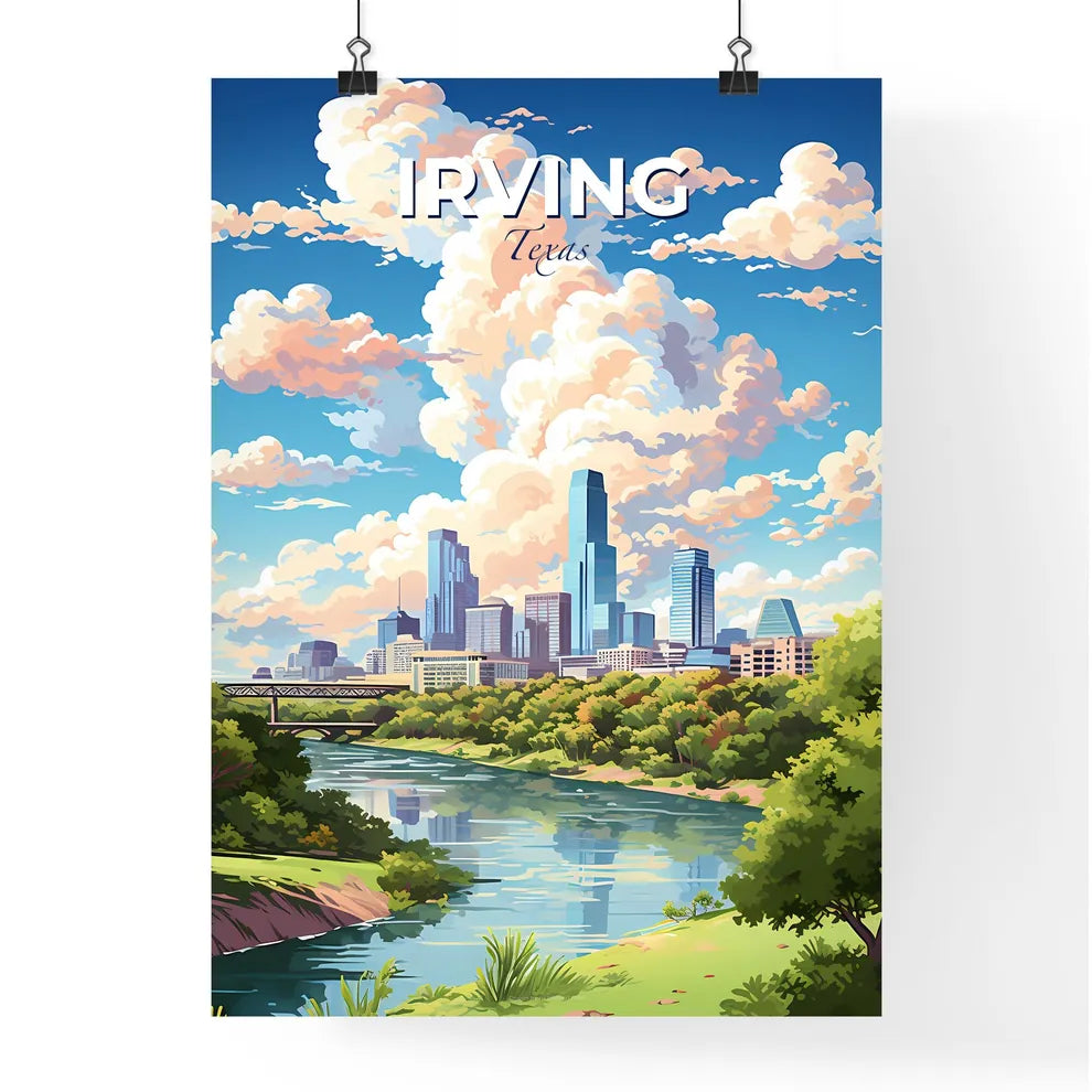 Irving Texas Skyline - A River With Trees And A City In The Background - Customizable Travel Gift Default Title