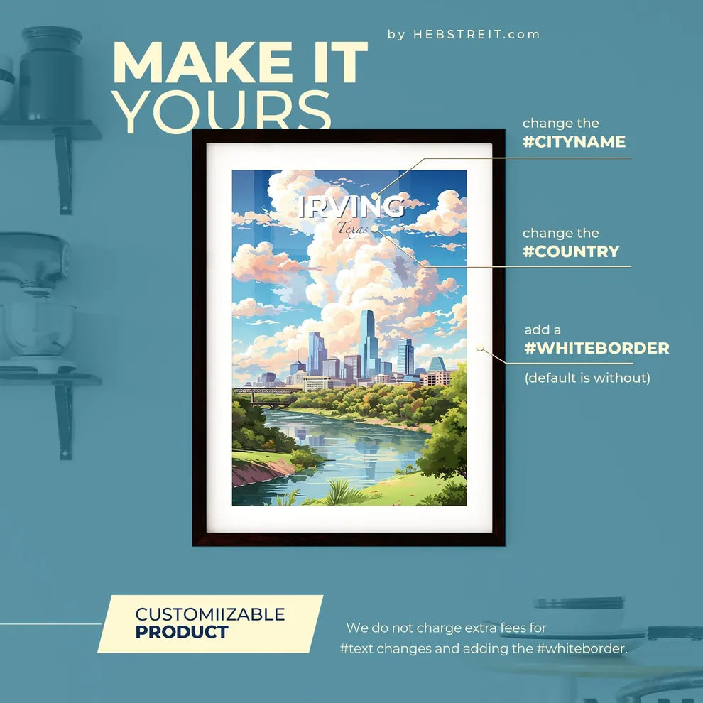 Irving Texas Skyline - A River With Trees And A City In The Background - Customizable Travel Gift Default Title