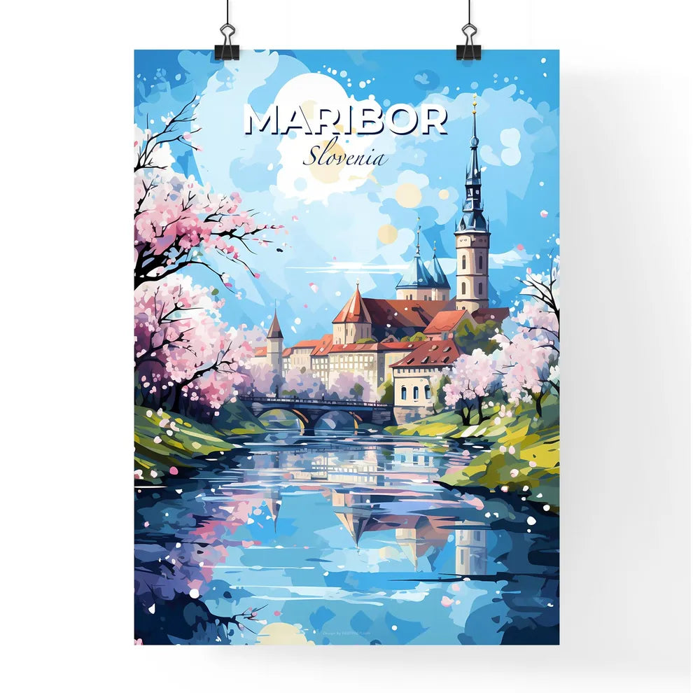 Maribor Slovenia Skyline - A River With A Bridge And A Castle - Customizable Travel Gift Default Title