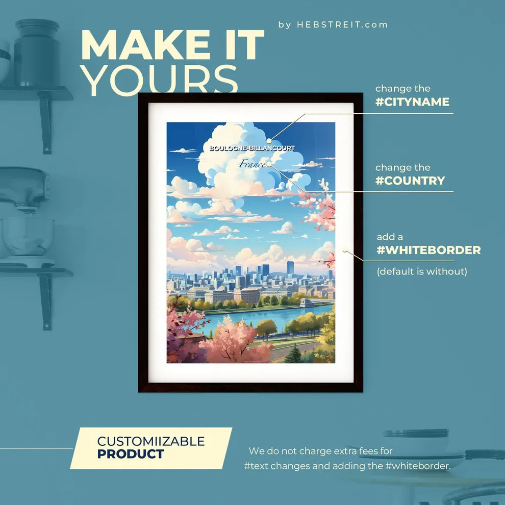 Boulogne-Billancourt France Skyline - A Cityscape With A River And Trees - Customizable Travel Gift Default Title