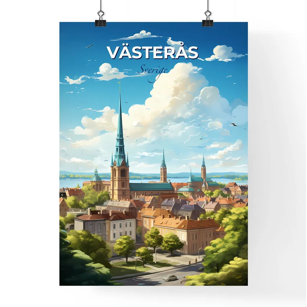 Vsters Sverige Skyline - A City With A Tall Spire And Trees - Customizable Travel Gift Default Title