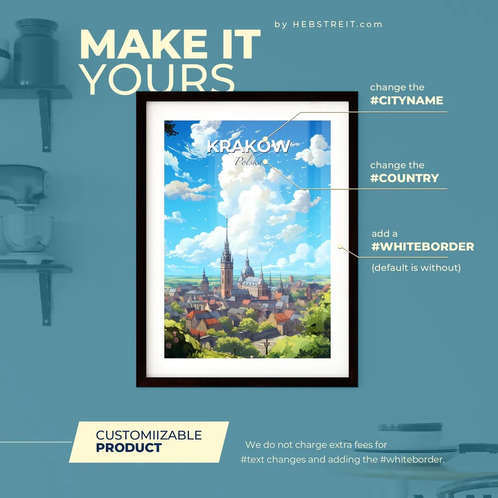 Krakw Polska Skyline - A City With A Tower And Trees - Customizable Travel Gift Default Title