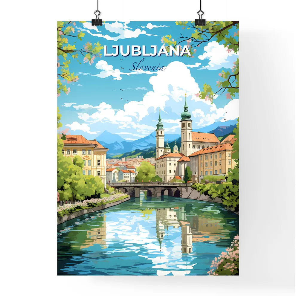 Ljubljana Slovenia Skyline - A River With A Bridge And Buildings In The Background - Customizable Travel Gift Default Title