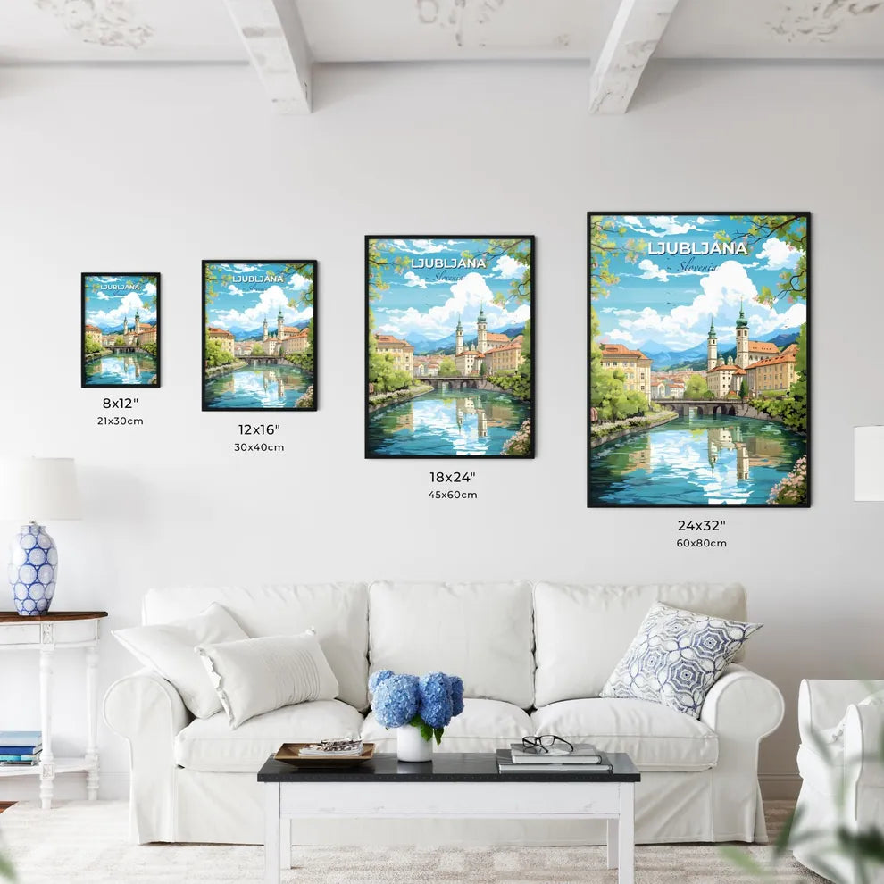 Ljubljana Slovenia Skyline - A River With A Bridge And Buildings In The Background - Customizable Travel Gift Default Title