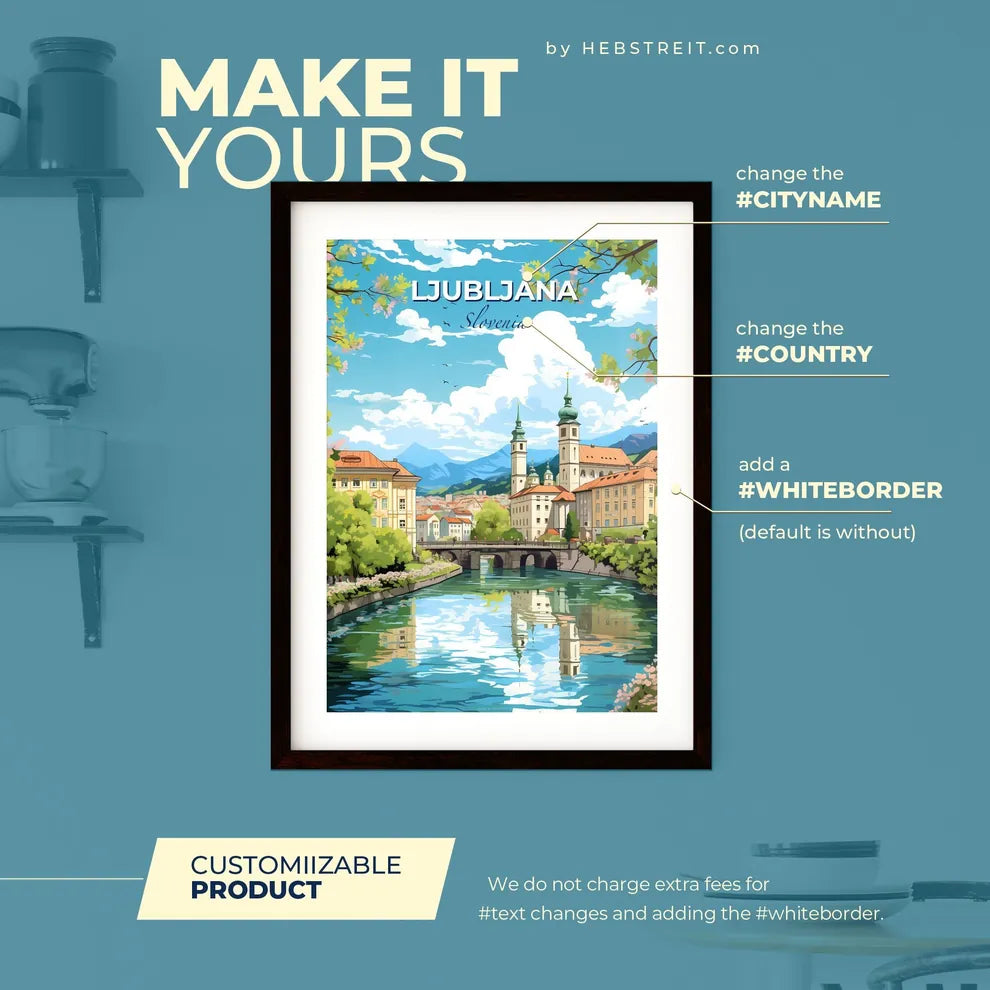 Ljubljana Slovenia Skyline - A River With A Bridge And Buildings In The Background - Customizable Travel Gift Default Title