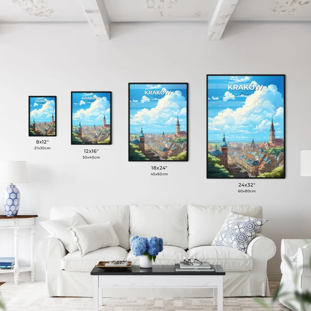 Krakw Polska Skyline - A City With Many Buildings And A Blue Sky With Clouds - Customizable Travel Gift Default Title