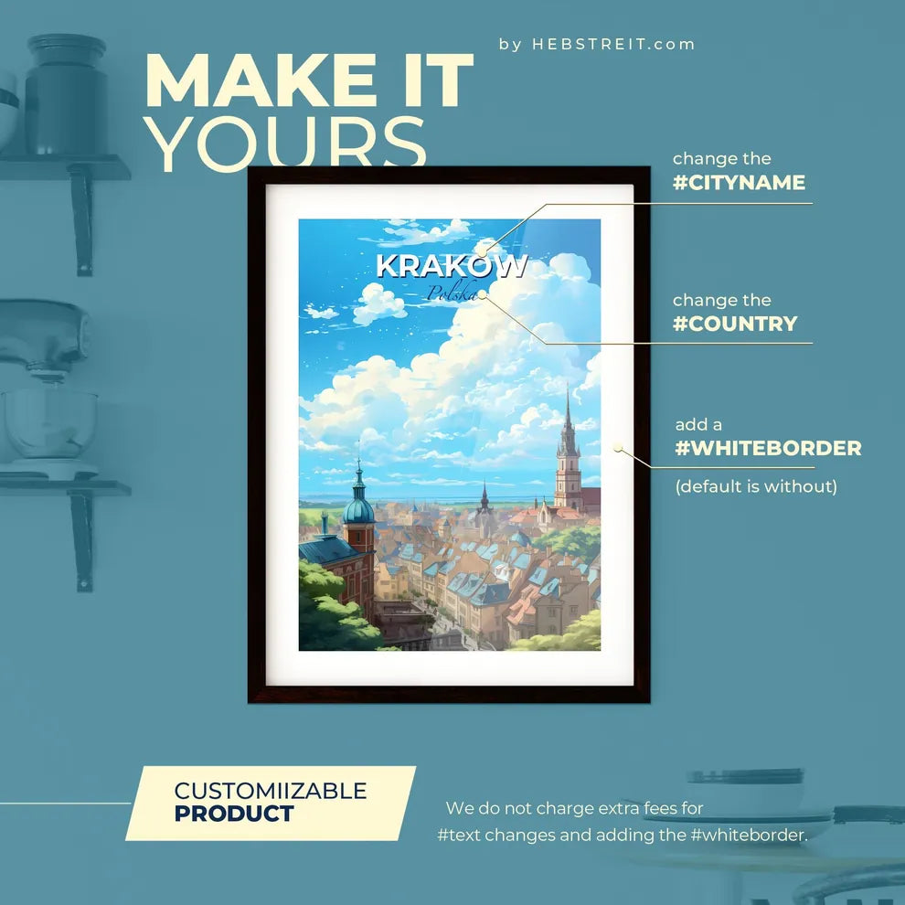 Krakw Polska Skyline - A City With Many Buildings And A Blue Sky With Clouds - Customizable Travel Gift Default Title