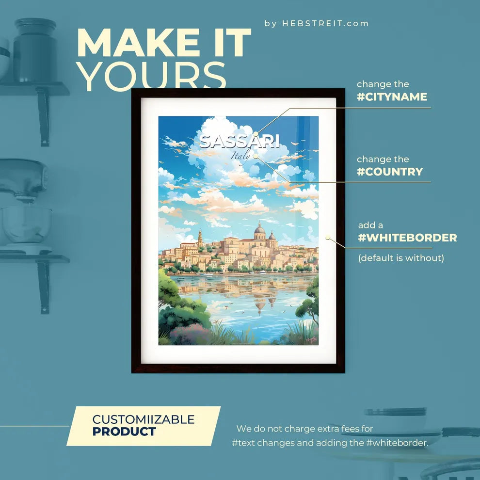 Sassari Italy Skyline - A City By The Water - Customizable Travel Gift Default Title