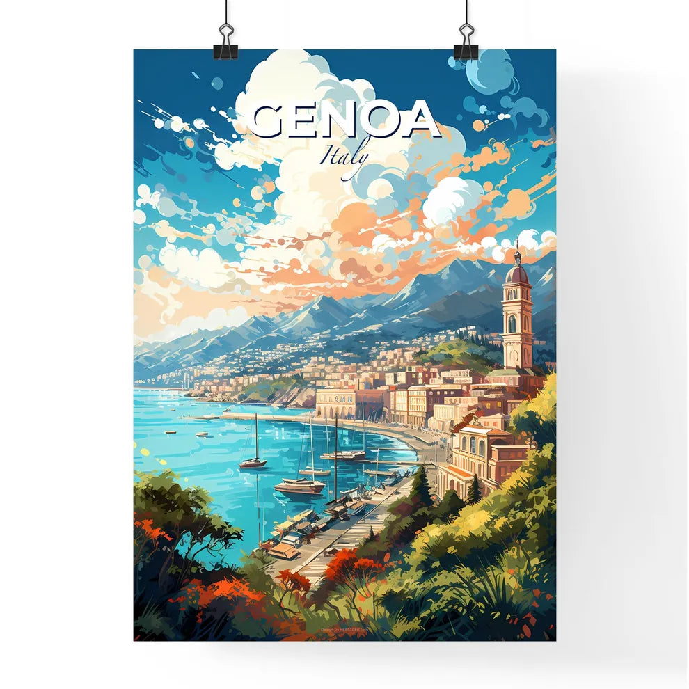 Genoa Italy Skyline - A Painting Of A City By The Water - Customizable Travel Gift Default Title
