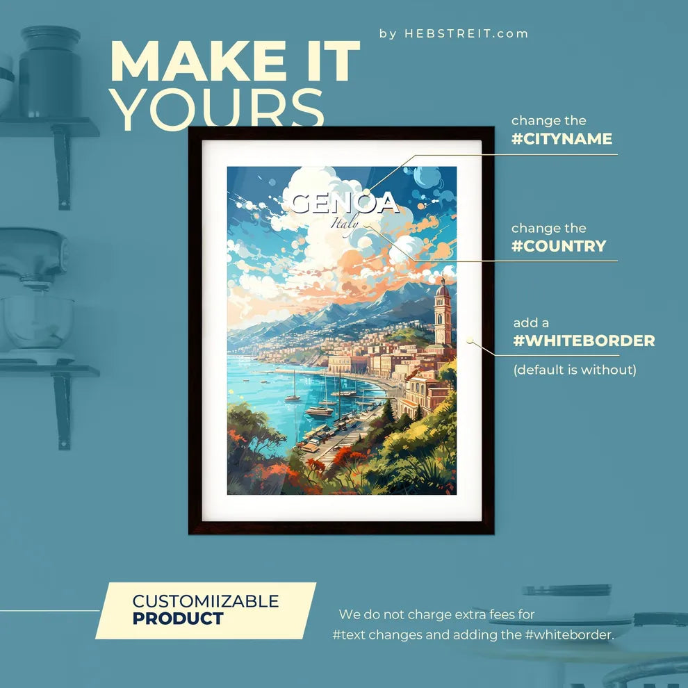 Genoa Italy Skyline - A Painting Of A City By The Water - Customizable Travel Gift Default Title