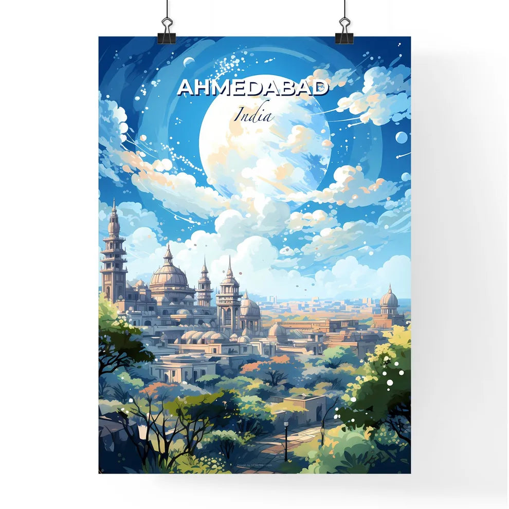 Ahmedabad India Skyline - A Large Moon Over A City - Customizable Travel Gift Default Title